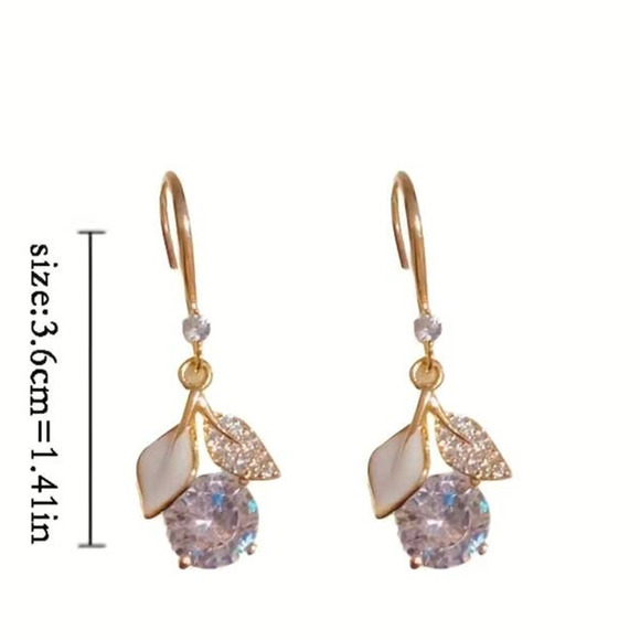 Zircon Ginkgo Leaf Hook Earrings Shiny Sparkle Dangle Drop Festive Sparkle‎ - Picture 5 of 16